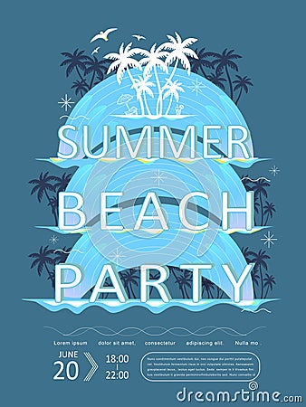 Retro summer beach party poster design Vector Illustration