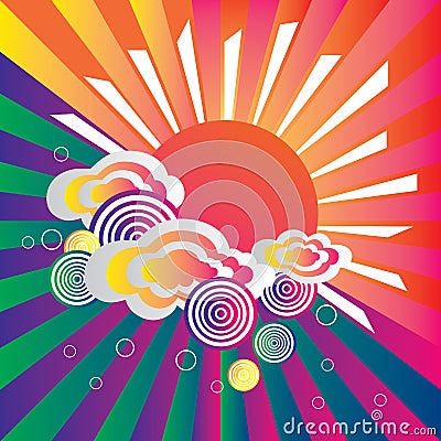 Retro sun and clouds background Stock Photo