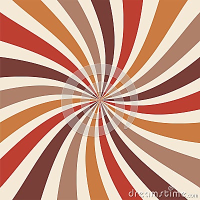 Retro sunburst background vector with spiral or swirl striped pattern and warm earthy colors of orange gold and brown beige Vector Illustration