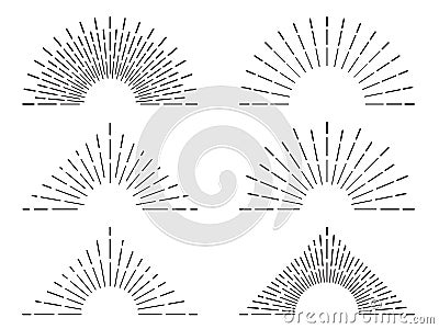 Retro sunburst frames. Vintage radiant sun rays. Firework flame burst lines. Abstract sunshine vector illustration set Vector Illustration