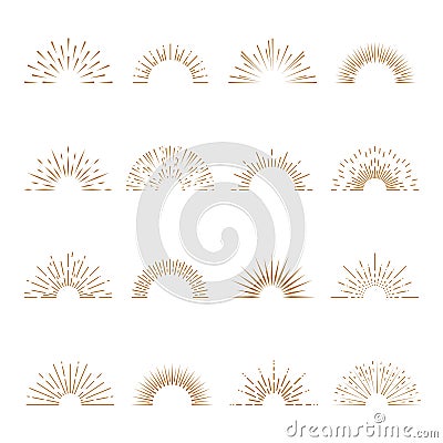 Retro sunburst. Sunrise firework sunset blast sunbeam abstract burst emblem sun ray shape explosion bursting vintage Vector Illustration