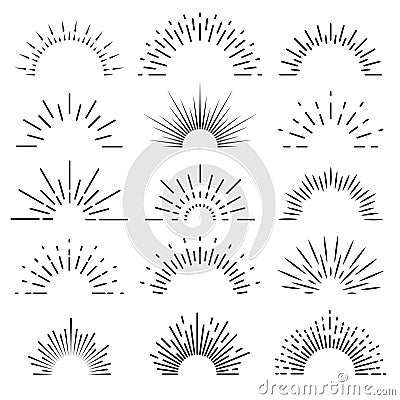 Retro sunburst. Sunrise rays light burst line shine sunshine sunbeam vintage border spark firework starburst banner Vector Illustration