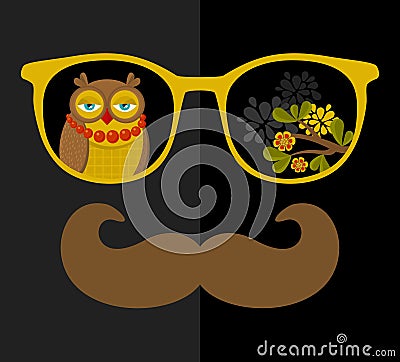 Retro sunglasses with reflection for hipster. Cartoon Illustration