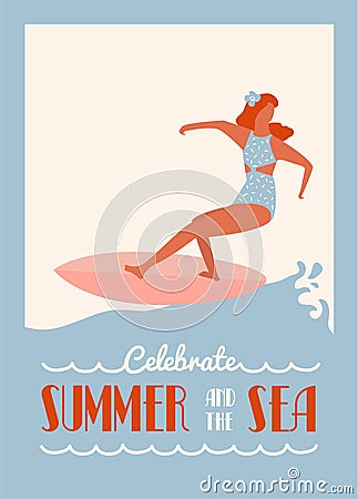 Retro surfing summer poster Stock Photo