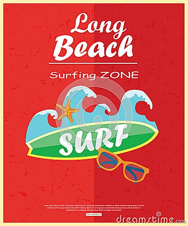 Retro surfing typographical poster with place for Vector Illustration