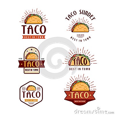 Fast Food logo design, retro cartoon style. Taco modern icons illustration. Cartoon Illustration