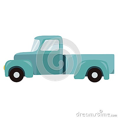 Retro teal truck isolated on white background Stock Photo
