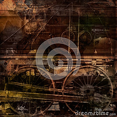 Retro technology, old trains, grunge background Stock Photo