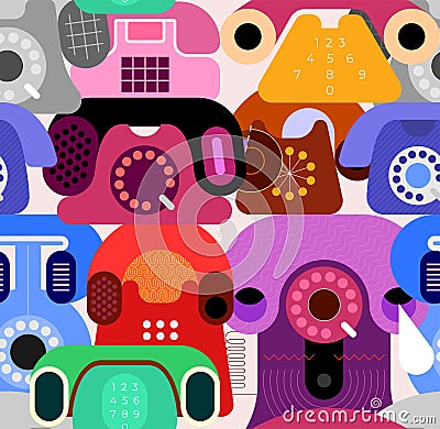 Retro Telephones Seamless Background Vector Illustration
