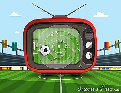 Retro Television with Soccer Match Vector Illustration