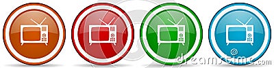Retro television, tv and video screen glossy icons, set of modern design buttons for web, internet and mobile applications in four Stock Photo