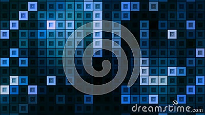 Retro tetris with glowing squares. Motion. Background with neon squares moving in electronic field. Retro computer game Stock Photo
