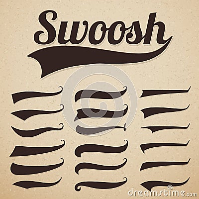 Retro texting tails. Swooshes swishes, swooshes and swashes for vintage baseball vector typography Vector Illustration