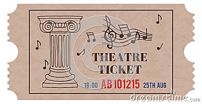 Retro theatre ticket template. Vintage event pass Vector Illustration