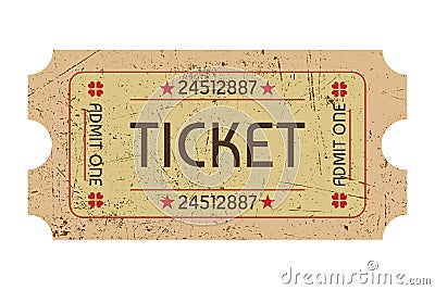 Retro ticket template. Old or vintage paper ticket on white background. Vector Vector Illustration