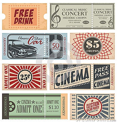 Retro Tickets and Coupons Vector Illustration