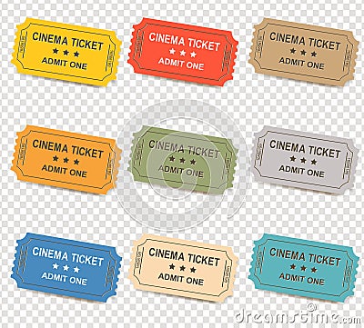 Retro Tickets Set Isolated Transparent Background Vector Illustration