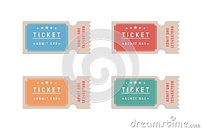 Retro tickets with shadows on white background Vector Illustration