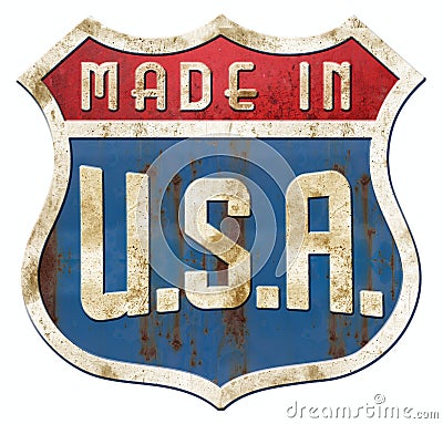 Retro Tin Made In U.S.A. highway sign Stock Photo