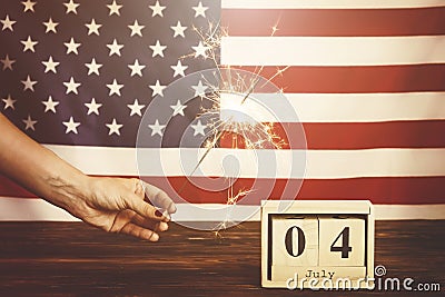 Background flag of the United States of America for national federal holiday celebration of Independence day. USA symbolics. Stock Photo