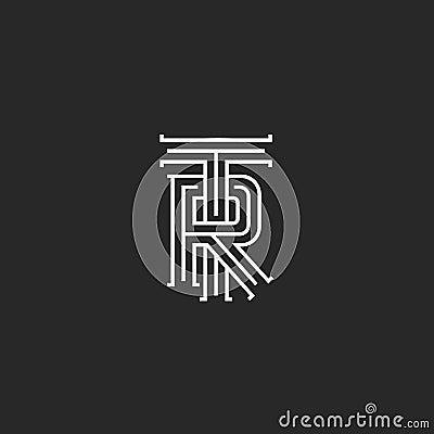 Retro TR logo monogram, overlapping thin line capital letters T R combination, wedding initials RT emblem Vector Illustration