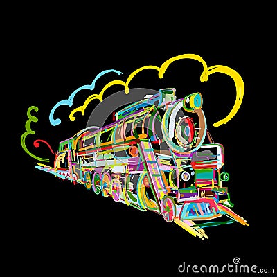 Retro train, sketch for your design Vector Illustration