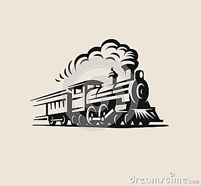 Retro train, vintage emblem Vector Illustration