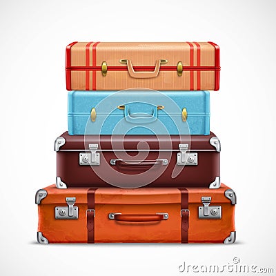 Retro Travel Luggage Suitcases Realistic Set Vector Illustration