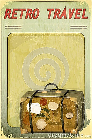 Retro Travel Postcard - Old Suitcase Vector Illustration