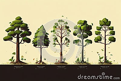 retro tree evolution a sequence showing a tree from sapling to f Stock Photo