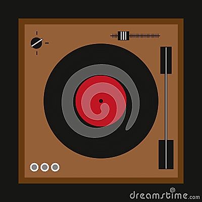 Retro turntable for vinyl records. Hipster print. Vector illustration. Vector Illustration