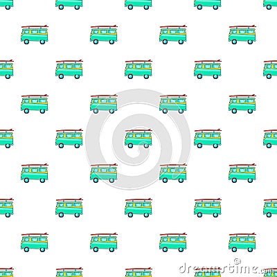 Retro turquoise van with surfboard pattern Vector Illustration