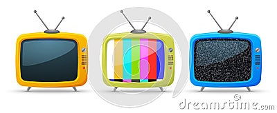 Retro tv cartoon background media. Orange yellow blue retro tv old vintage vector cute icon. Vector Illustration