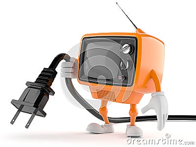 Retro TV with electric plug Stock Photo