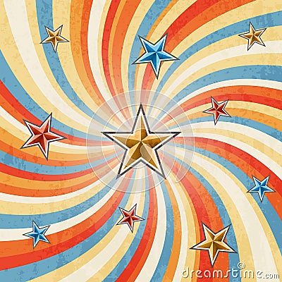 Retro twirl stripped background with stars Vector Illustration