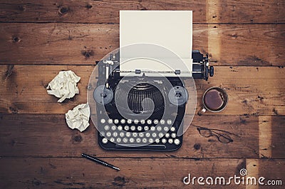 Retro typewriter desk Stock Photo