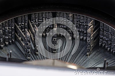 Retro typing machine in the detail - vintage typewriter machine Stock Photo