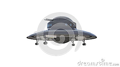 Retro UFO Spaceship, vintage flying saucer, spacecraft isolated on white background, bottom view, 3D render Stock Photo