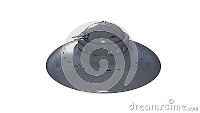 Retro UFO Spaceship, vintage flying saucer, spacecraft isolated on white background, 3D render Stock Photo