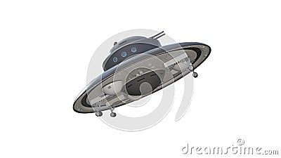 Retro UFO Spaceship, vintage flying saucer, spacecraft isolated on white background, rear bottom view, 3D render Stock Photo