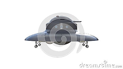 Retro UFO Spaceship, vintage flying saucer, spacecraft isolated on white background, side view, 3D render Stock Photo