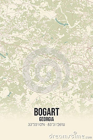 Retro US map of Bogart, Georgia. Vintage street map. Stock Photo