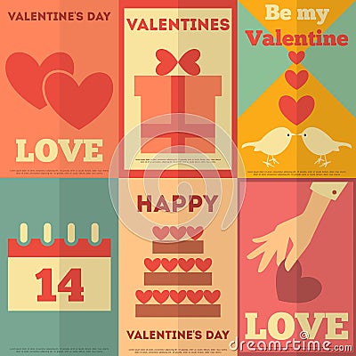 Retro Valentines posters collection Vector Illustration