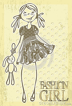 Retro vector fashion girl Vector Illustration