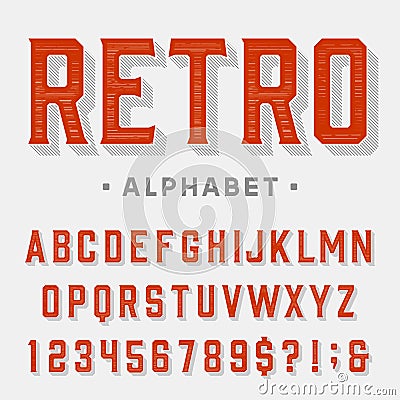 Retro vector font. Letters, numbers and symbols. Vector Illustration