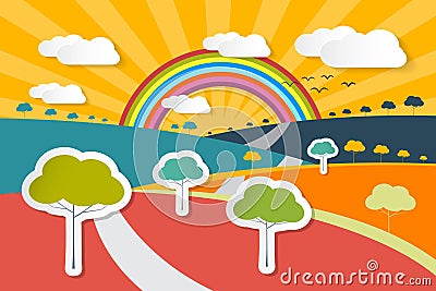 Retro Vector Landscape Illustration Vector Illustration