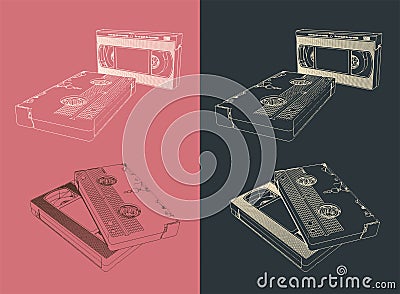 Retro VHS video cassettes Vector Illustration