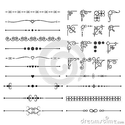 Retro victorian swirly borders and ornamental corners vector elements for vintage frames design Vector Illustration