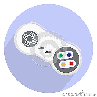 Retro video game controller or classical joystick flat icon isolated on round background Vector Illustration