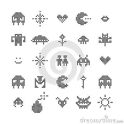 Retro Video Game Isolated Pixel Monster Set, Vector Vector Illustration